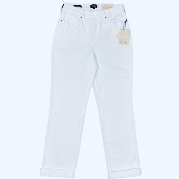 NWT NYDJ High Rise Roll Cuff Straight Leg White Denim Jeans - Picture 3 of 15